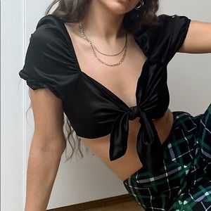 collusion satin tie front 90s y2k crop top black